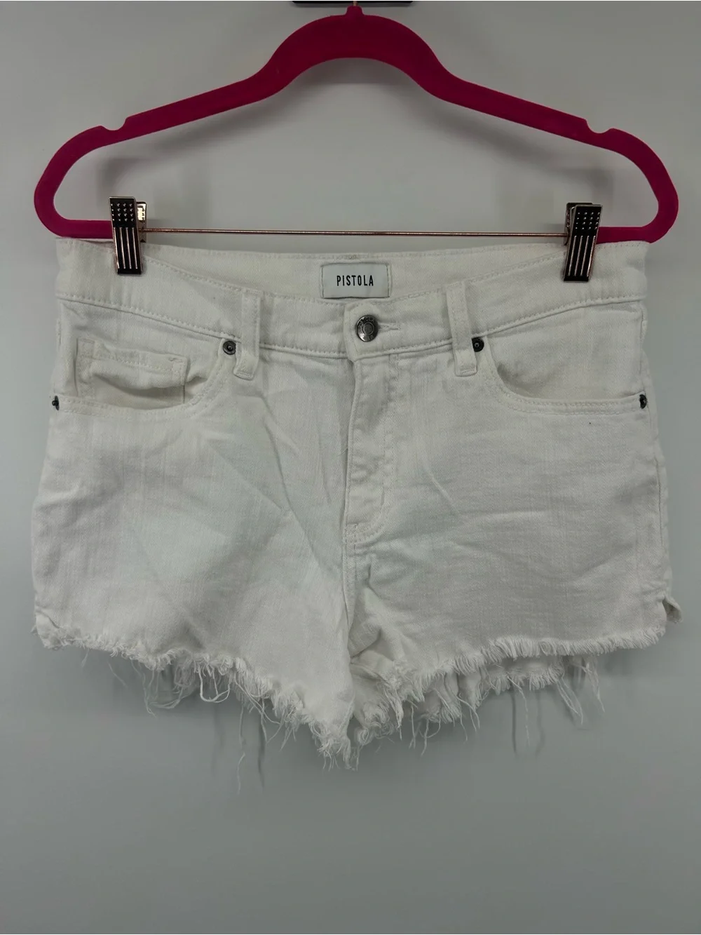 pistola White Frayed Hem Denim Shorts